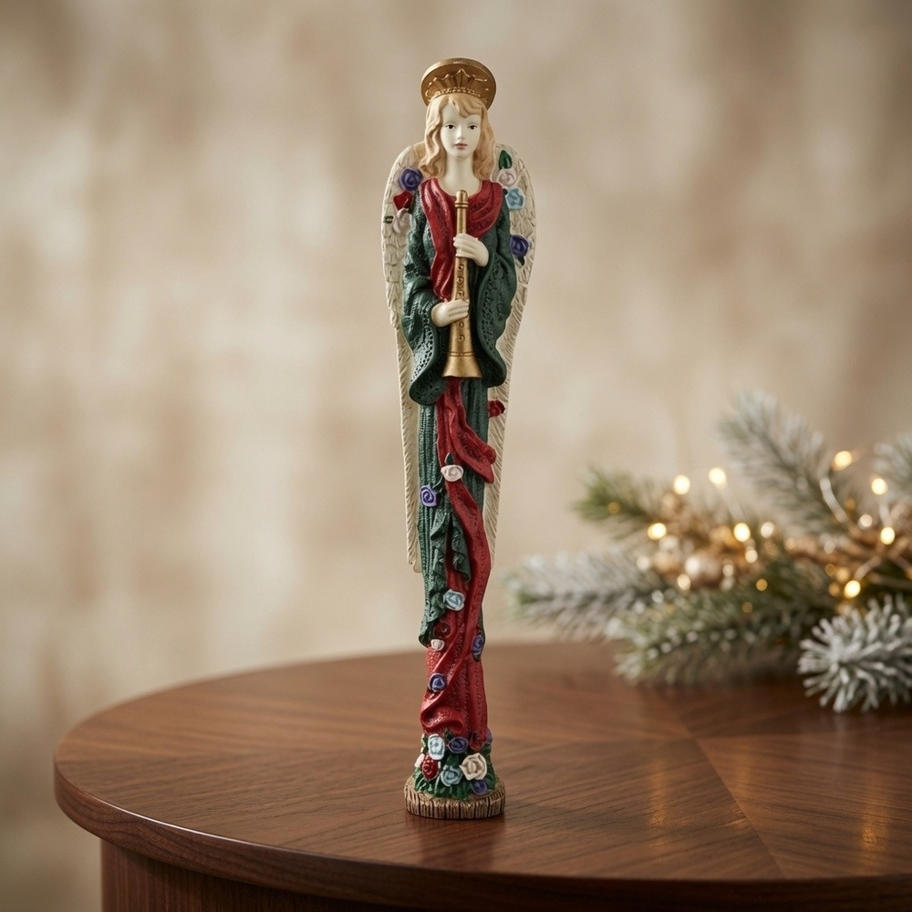 Vintage 11.5" Ceramic Angel with Horn Statue Figurine Christmas Holiday Decor